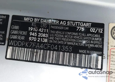 2012 Mercedes-Benz Slk z USA, uszkodzony, nr VIN WDDPK7FA4CF041353